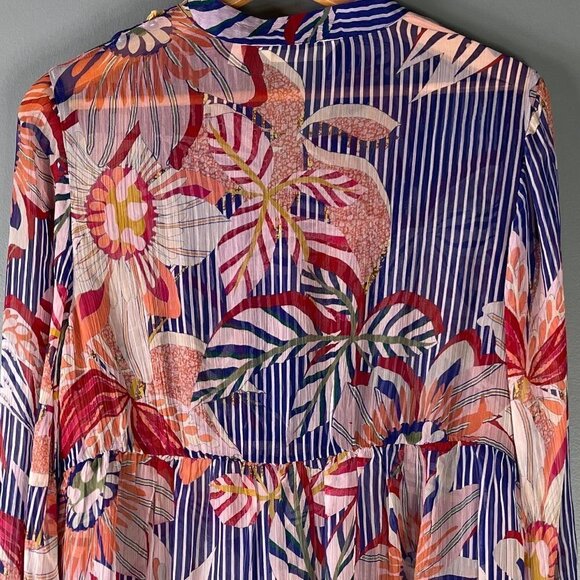 Soft Surroundings Tory Tunic Womens Sz XS Floral Stripes Sheer Boho Embroidered - Picture 8 of 11